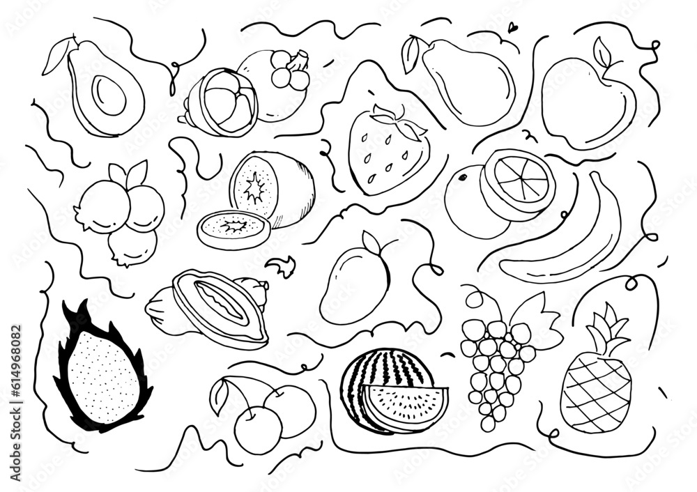 simple hand drawn fruits doodle set