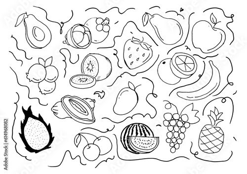 simple hand drawn fruits doodle set