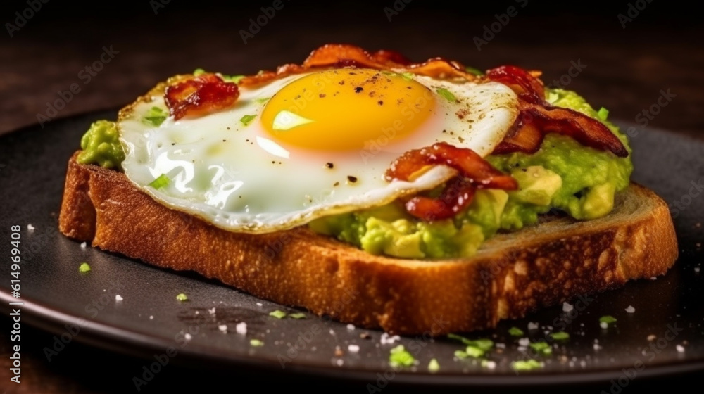 breakfast breads toasts with avocado and fried egg top views collection of delicious food and breakfast theme
