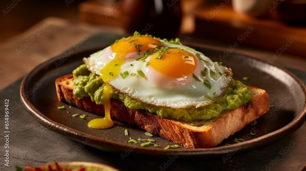 breakfast breads toasts with avocado and fried egg top views collection of delicious food and breakfast theme
