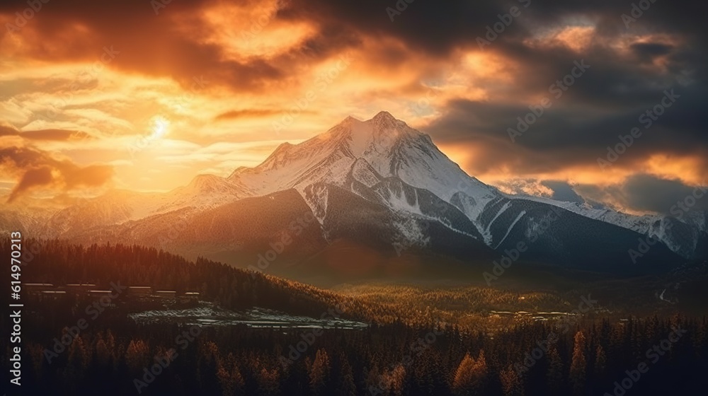 Beautiful mountain view of sunset and sunrise. generative AI