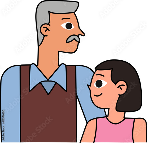 Grandpa And Niece decorative design element for website, presentation, flyer, brochure, printing, application. illustration style