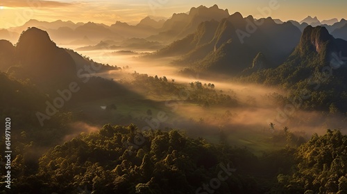 Cloudy mountains landscape panorama. Generative AI