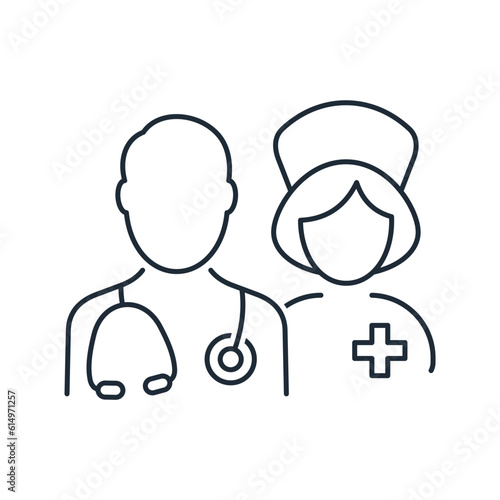 Medical service, personnel. Medic Commission. Doctor and nurse.Vector linear icon isolated on white background. photo