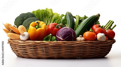 Fresh vegetables in basket on white background  Generative AI