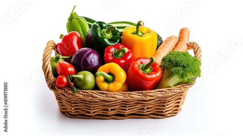 Fresh vegetables in basket on white background, Generative AI