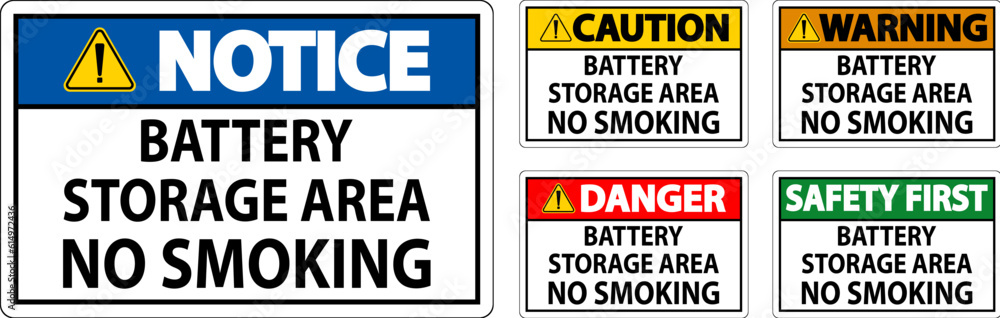 Danger Sign Battery Storage Area No Smoking