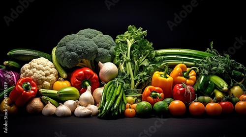 Fresh vegetables on black background, Generative AI