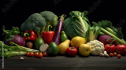 Fresh vegetables on black background  Generative AI