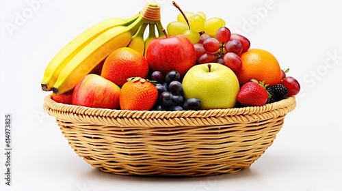 fresh fruit on a white background basket. generative AI