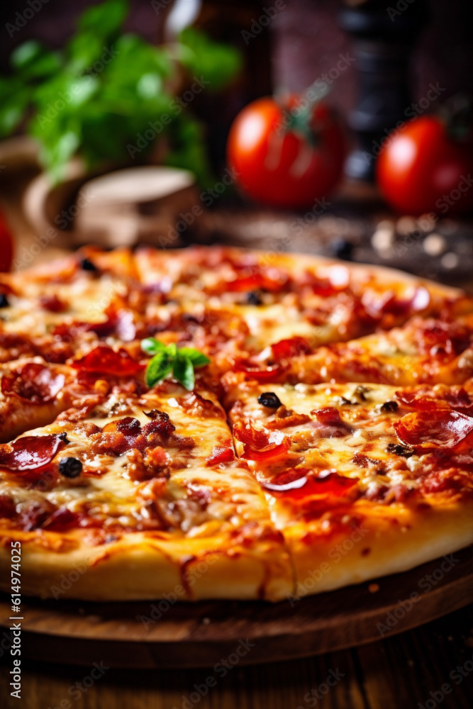 cheese space mozzarella copy pizza meal tomato background food black food italian fast. Generative AI.