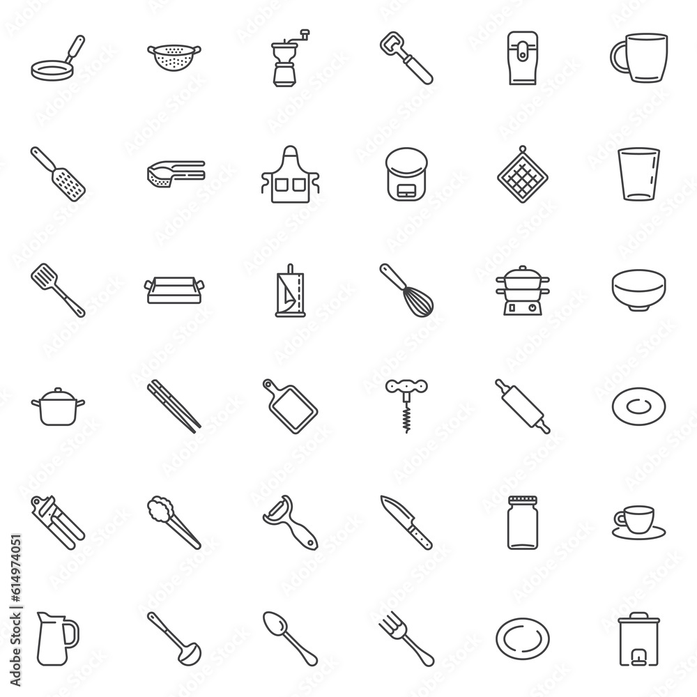 Kitchen tools line icons set Kitchen tools line icons set