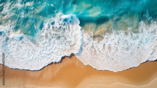 ocean waves background with clear water and nature beach landscape from top view, feeling relaxing and clam representing concept of beautiful nature theme