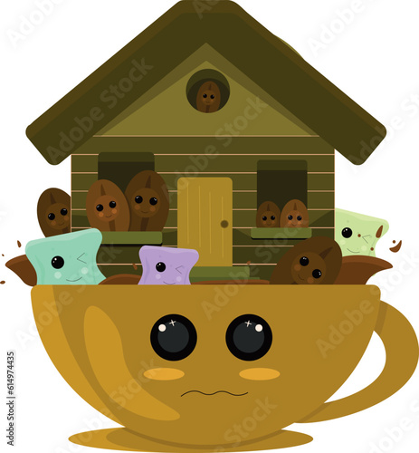 Coffe house kawai illustration 