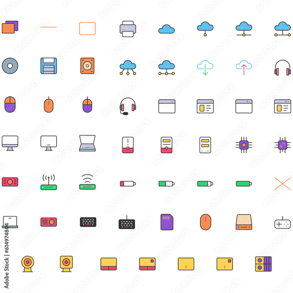 Vector of Computer and IT Icon Set Thin Color. Perfect for user interface, new application. Vector of Computer and IT Icon Set Thin Color. Perfect for user interface, new application.