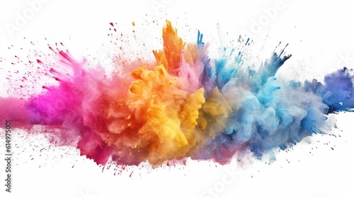 Explosion of colored powder on white background. generative AI