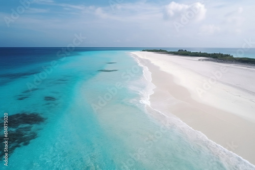 Beautiful blue sea ocean with shallow waves and sand beach. 