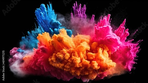 Explosion of colored powder on black background. generative AI
