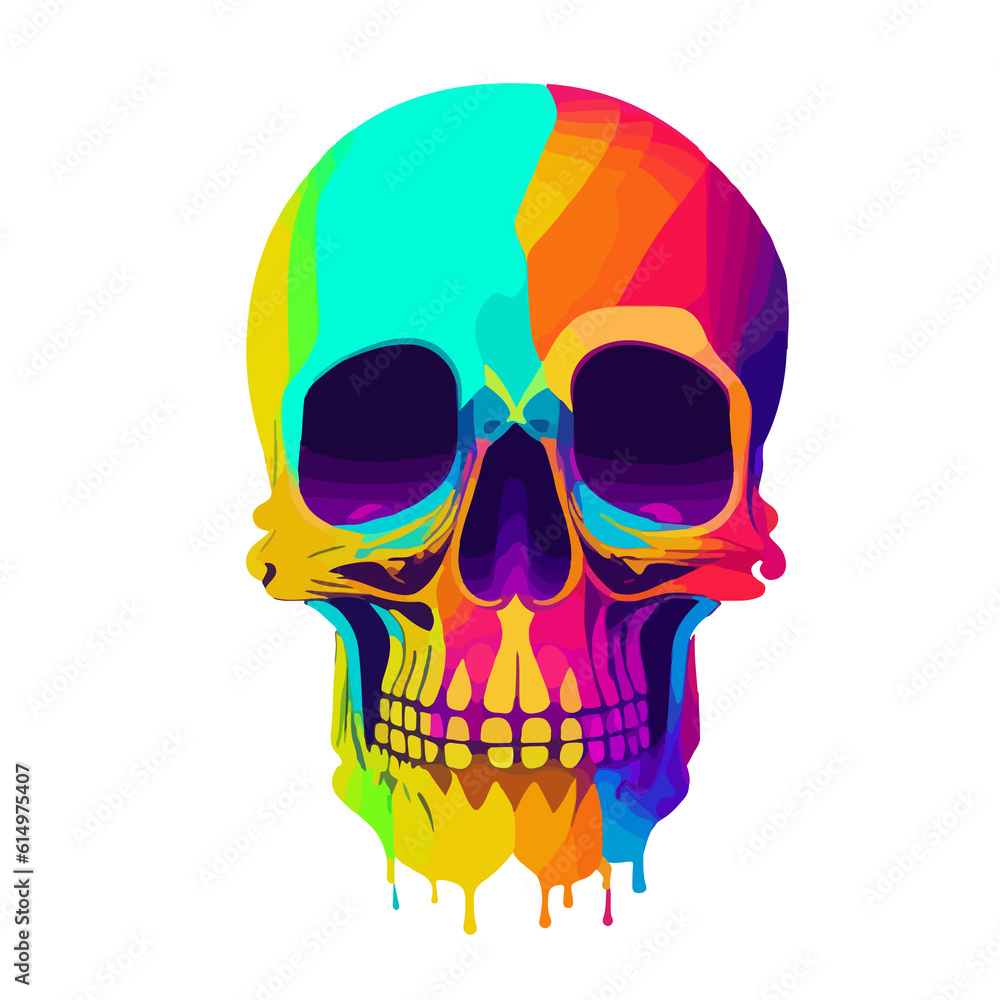 Psychedelic Dreams: Abstract Colorful Skull - A Retro Graphic Illustration of Acid Art and Hallucinatory Design