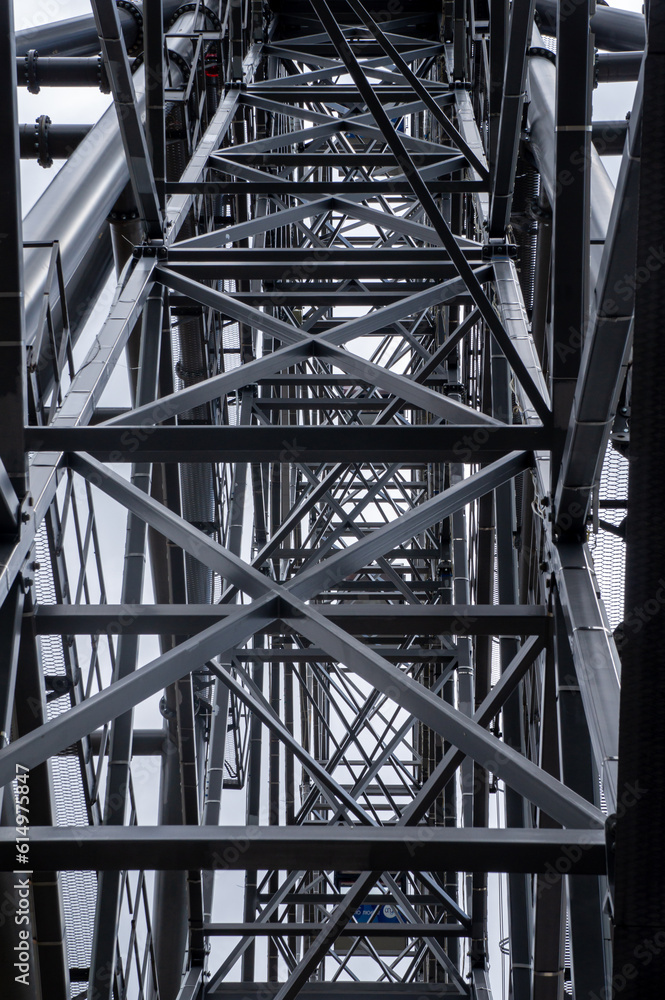 Part of a metal structure made of welded metal beams and pipes