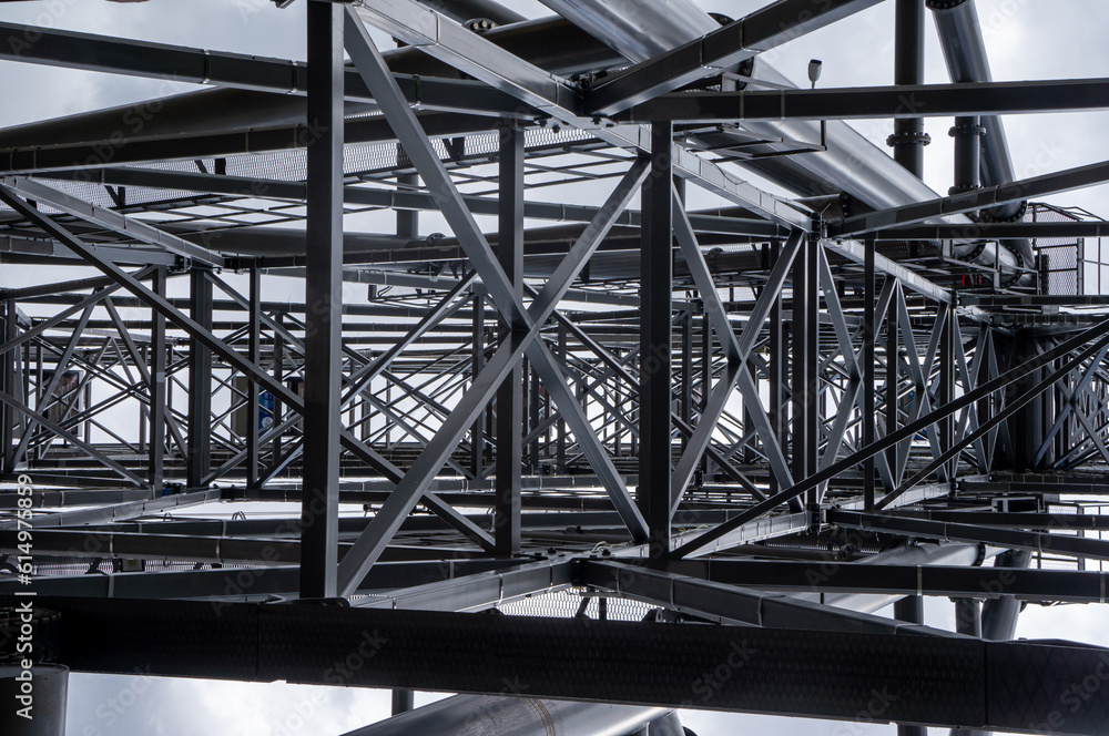 Fototapeta premium Part of a metal structure made of welded metal beams and pipes