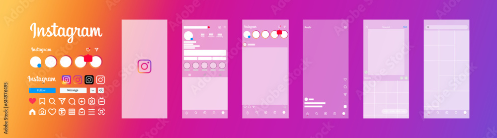 Set instagram screen social media and social network interface template Instagram mobile App Set instagram screen social media and social network interface template Instagram mobile App
