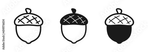 Acorn icon logo set, outline silhouette style vector illustration