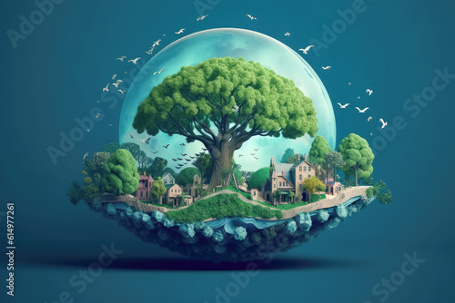 Paper art and digital craft style , World Green ecology City and Environmental friendly , Landscape with eco urban city , Earth day and world , Created with Generative Ai Technology