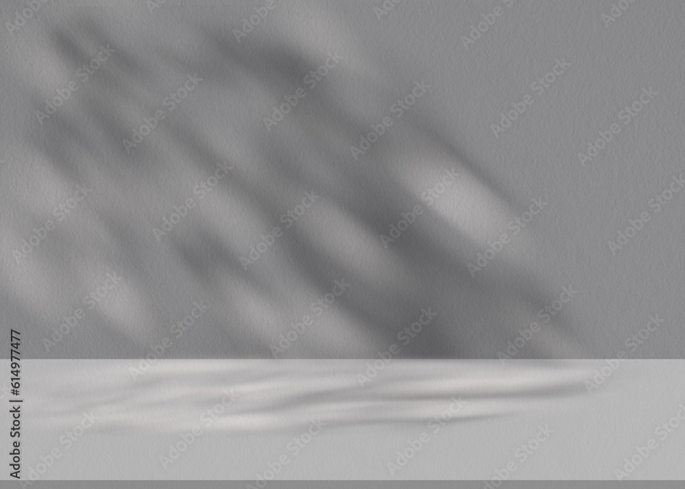 Studio background,Leaves shadow with sunlight reflection on grey concrete wall background,Empty Studio Room with abstract light on Cement floor,Backdrop display for product presentation. Studio background,Leaves shadow with sunlight reflection on grey concrete wall background,Empty Studio Room with abstract light on Cement floor,Backdrop display for product presentation.