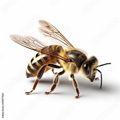 Golden honey bee isolated on white background, Generative AI © S A F I Y A