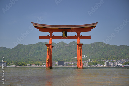 Itsukushima Shrine in Miyajima  Hiroshima Pref. The tablet on the torii reads  Itsukushima Shrine .
