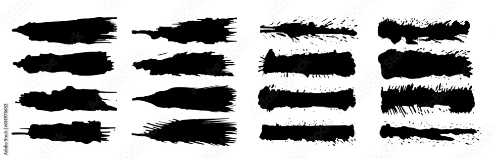 Grunge ink strips. Vertical black paint splodges. Vector set for social, banner or card.