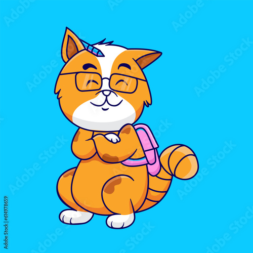 Cute cat back to scholl print for children's clothing design vector illustration