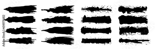 Grunge ink strips. Vertical black paint splodges. Vector set for social  banner or card.