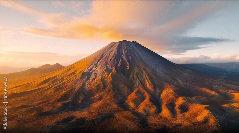 Stunning Aerial View of a vibrant mountain. Golden hour landscape. Generative ai.