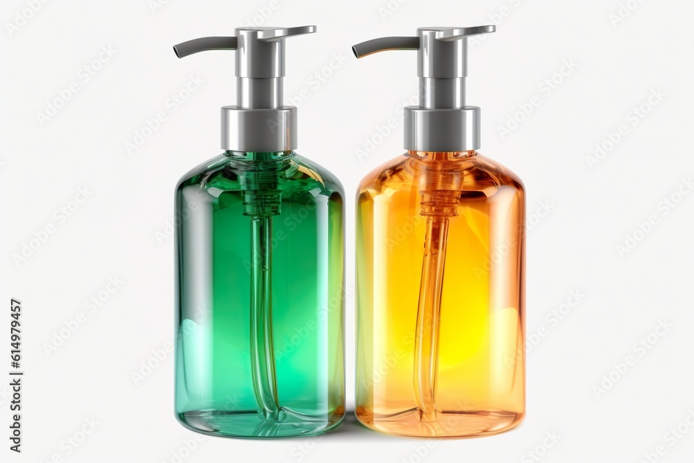 two liquid soap dispensers isolated over a transparent two liquid soap dispensers isolated over a transparent