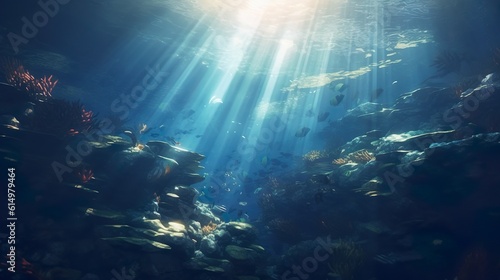 Underwater Sea Deep Water Abyss With Blue Sun © Yzid ART