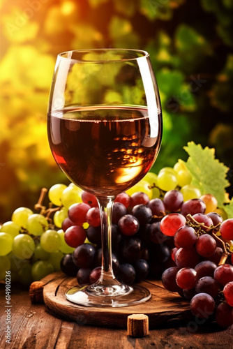 wine winery drink background food bottle alcohol glass beverage sunset grape. Generative AI.