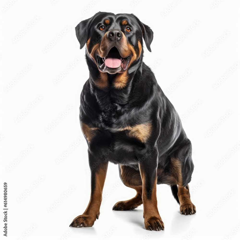 Rottweiller dog isolated on white background, ai generative. Rottweiller dog isolated on white background, ai generative.