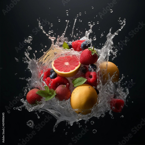 A Variety of Colorful Fruit Wrapped in a Splash of Water Generative AI