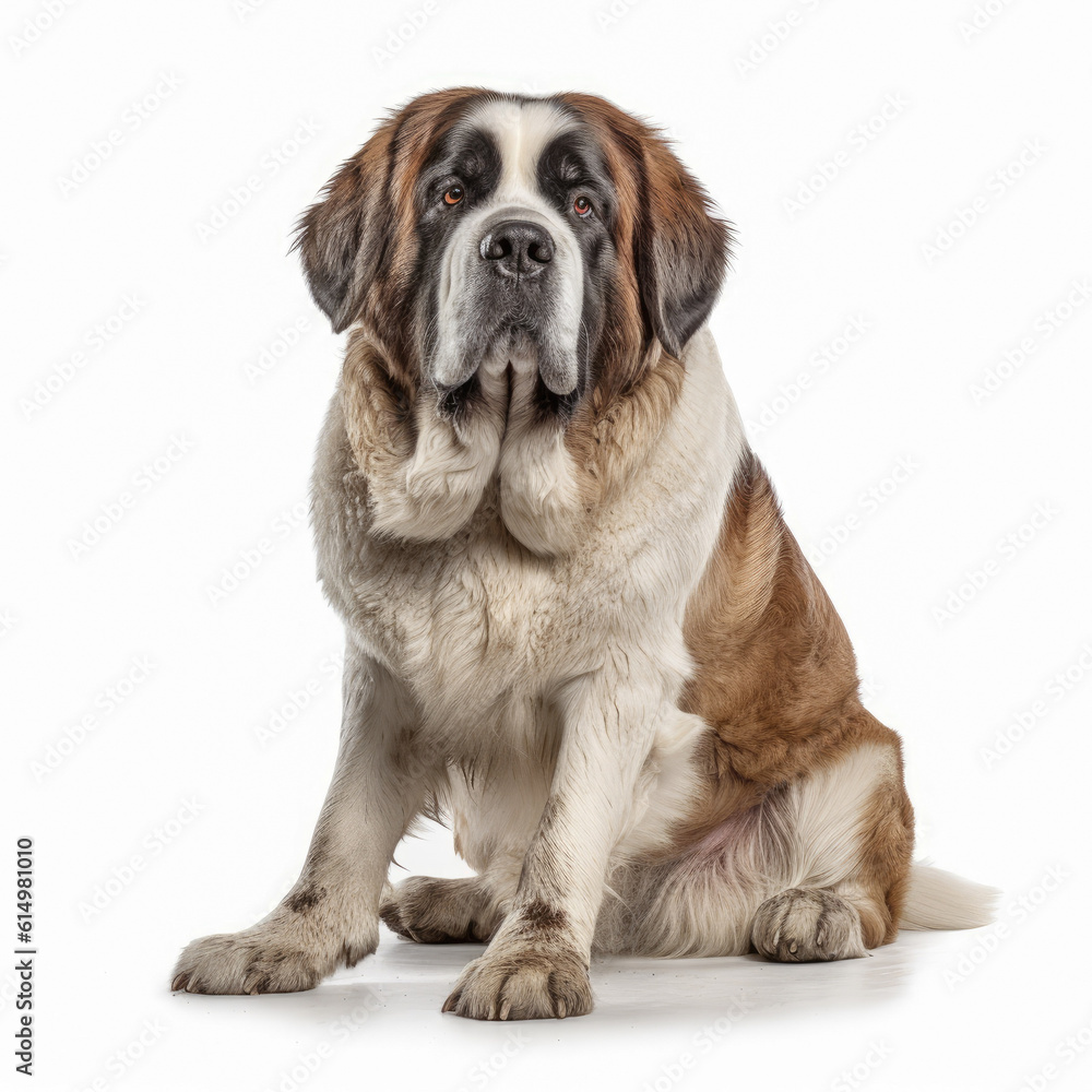 Saint Bernard dog sitting isolated on white background, ai generative. Saint Bernard dog sitting isolated on white background, ai generative.