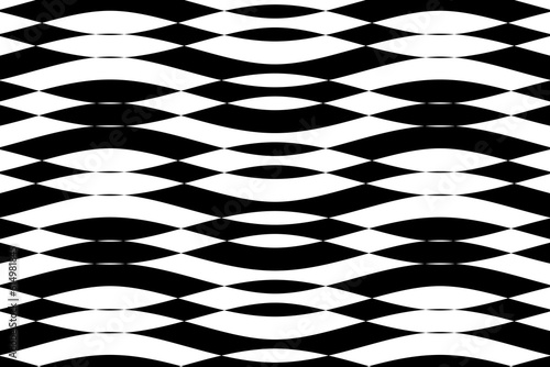 Abstract geometric shapes background vector. Black and white wave stripes fabric pattern. Wavy stripes ethnic pattern.