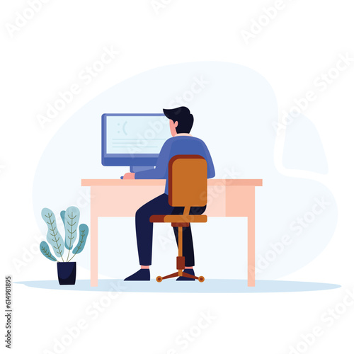 Working at desk flat illustration