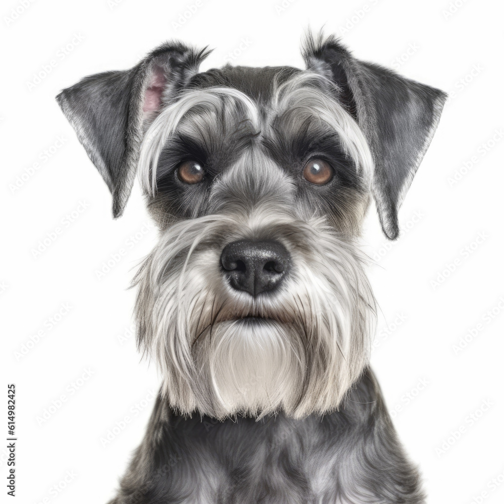 Schnauzer dog portrait isolated on white background, ai generative.