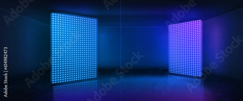 Fotografiet Neon room with led light stage vector background