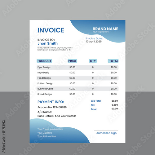 Clean Vector Invoice Design Template For Business.