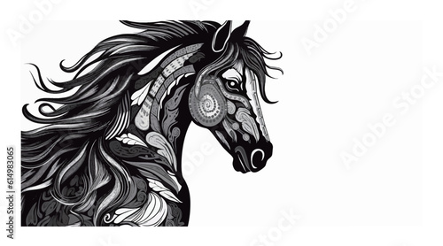 Horse silhouette, black and white design, horse tattoo sketch, hand drawn black animal engraving, vector illustration, SVG, great for t-shirt, mug, birthday card, wall decal, sticker, iron-on, scrapbo