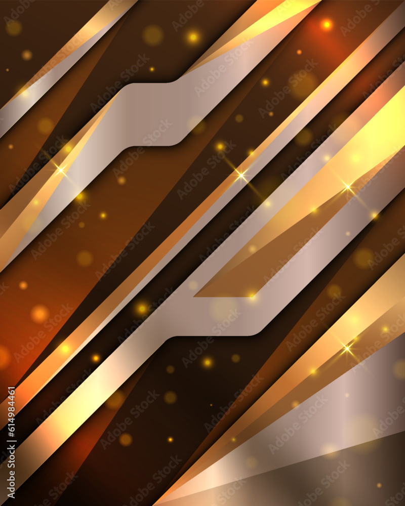 Brown and gold abstract shape background with bokeh light effect