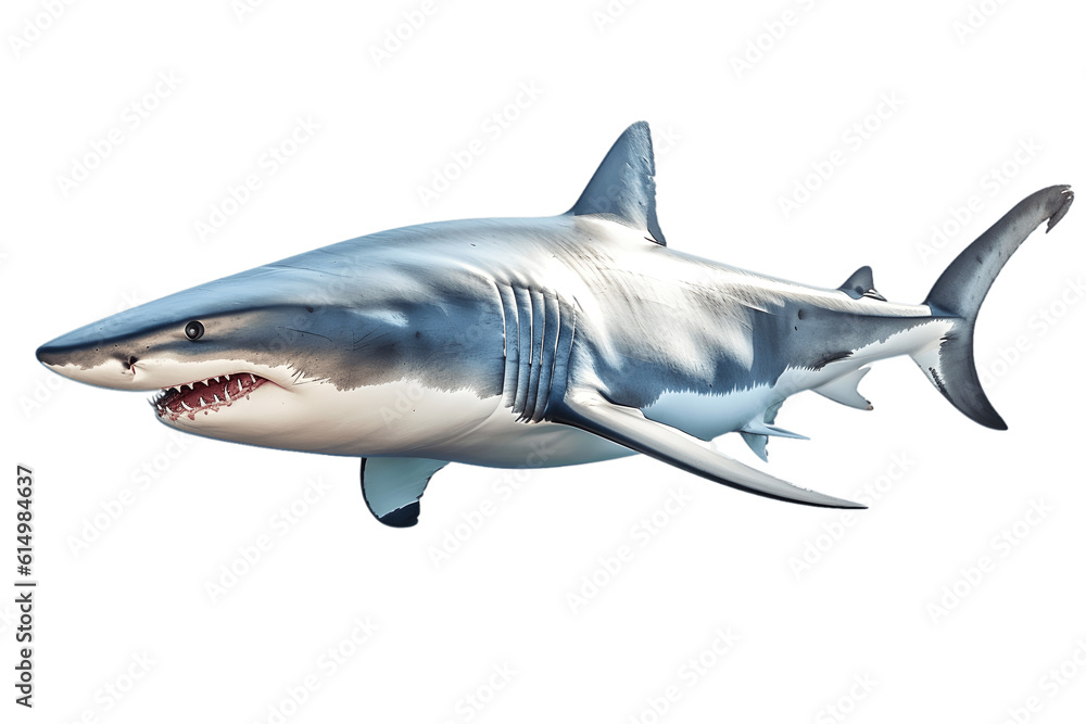Dangerous marine great white shark swimming in the ocean isolated on transparent background. AI Generated
