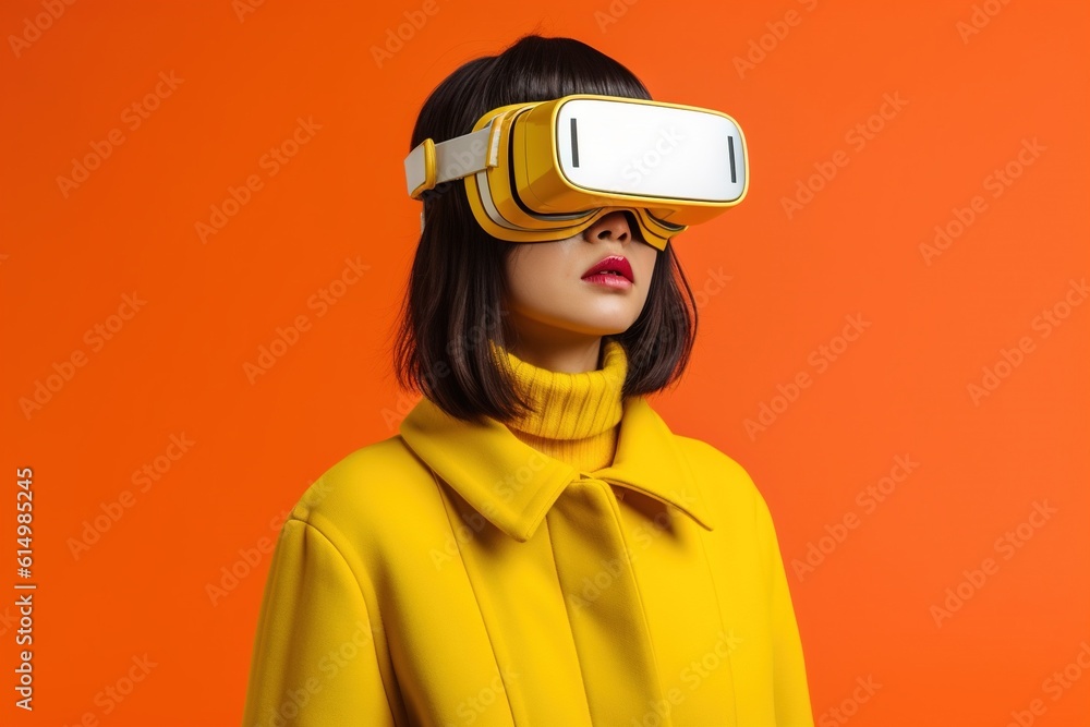 beautiful asian woman wearing virtual reality goggles.Generative Ai beautiful asian woman wearing virtual reality goggles.Generative Ai